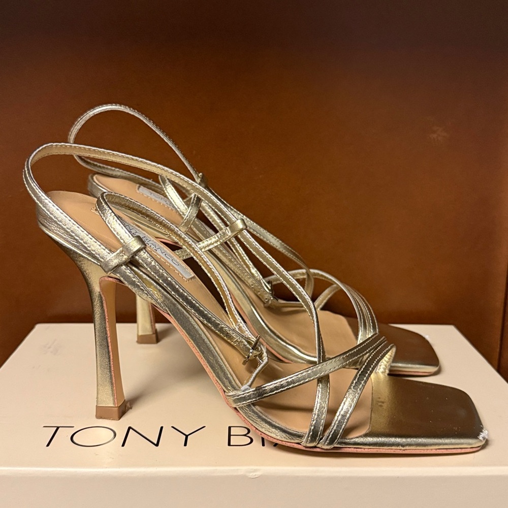 Tony Bianco Franci Sandal in Gold Nappa Metallic Strappy Heels Heeled 7.5 37.5 - Picture 10 of 14
